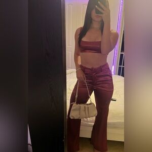 Pink/Magenta Satin Crop Top and Pant Set